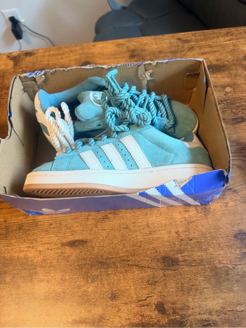 adidas Campus Suede Sneakers in Teal Blue and White 6W